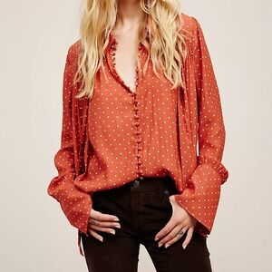 Free People Women’s Terracotta Polka Dot Blouse Size S/P